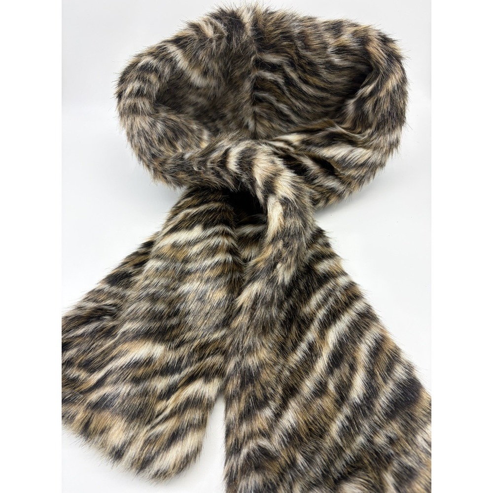 Michael Kors Faux Fur Animal Neck Wrap w/ Logo Accent Brown Black Beige